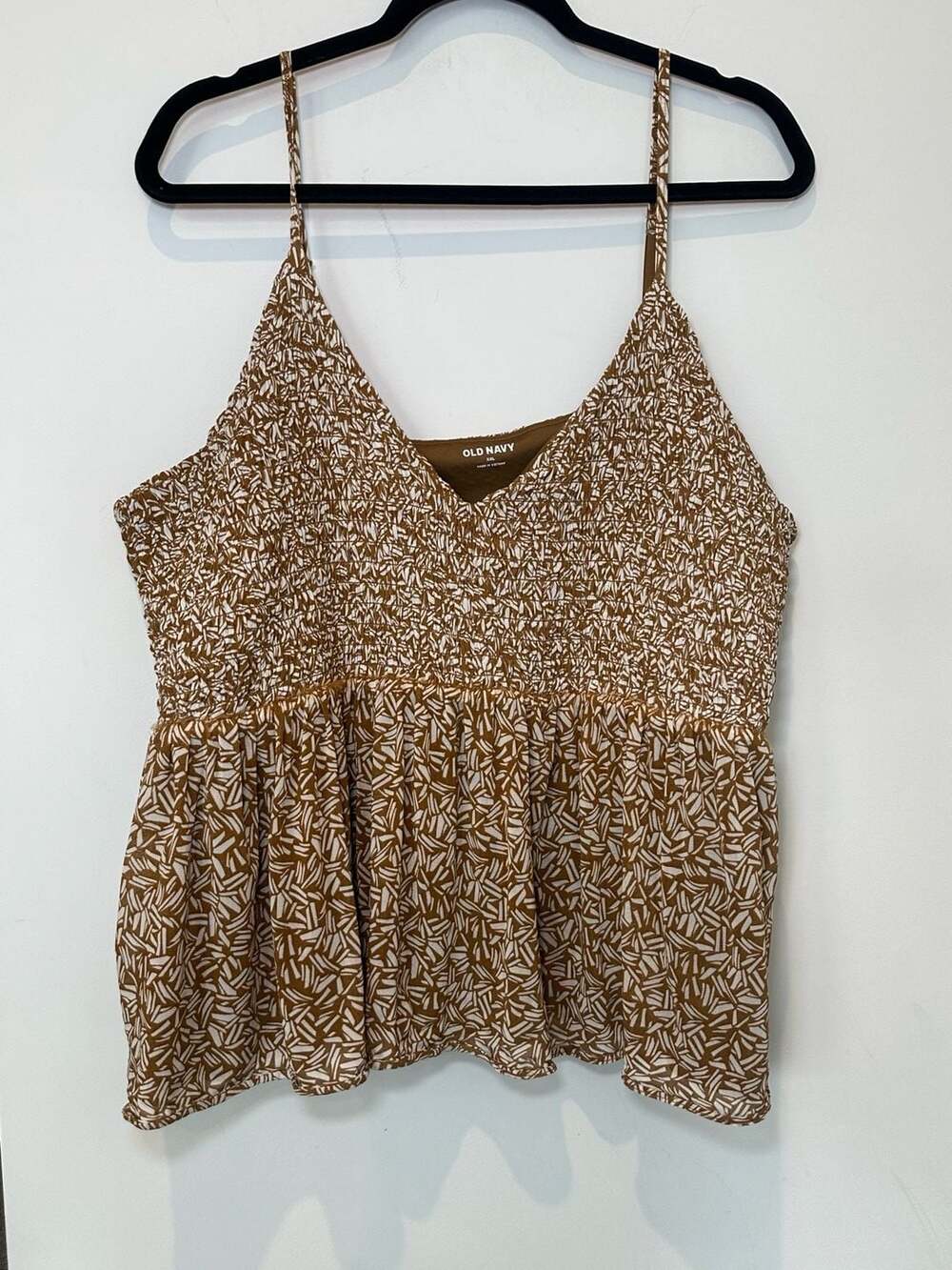 Old Navy V-Neck Mesh Babydoll Cami Size XXL Brown Print Swing Top